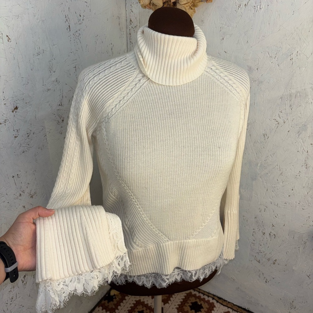 Banana Republic x Olivia Palmero Elegant Knit Lace Turtleneck Sweater Small - Picture 3 of 11